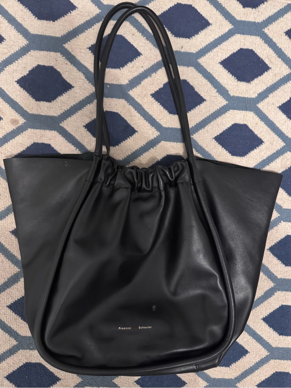 Proenza Schouler Large Black Leather Gathered-Top Tote with zippered Pouch
